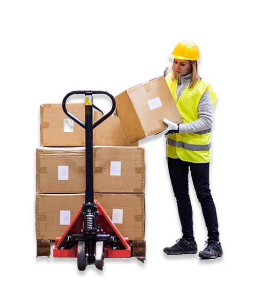 Mujer cargando pallet